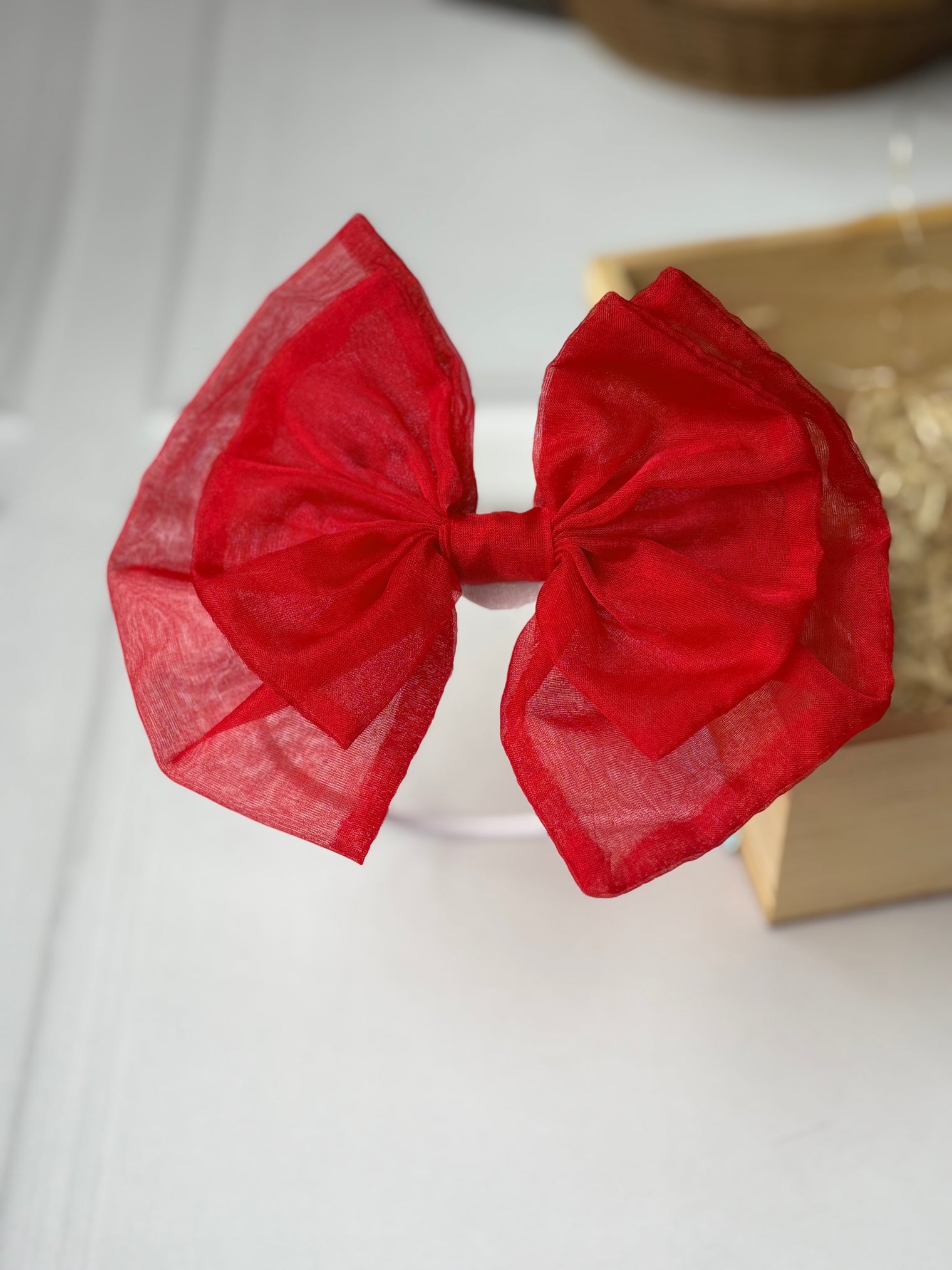 Red Sheer Organza Bow Hairband