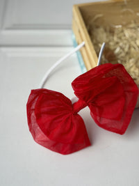 Red Sheer Organza Bow Hairband
