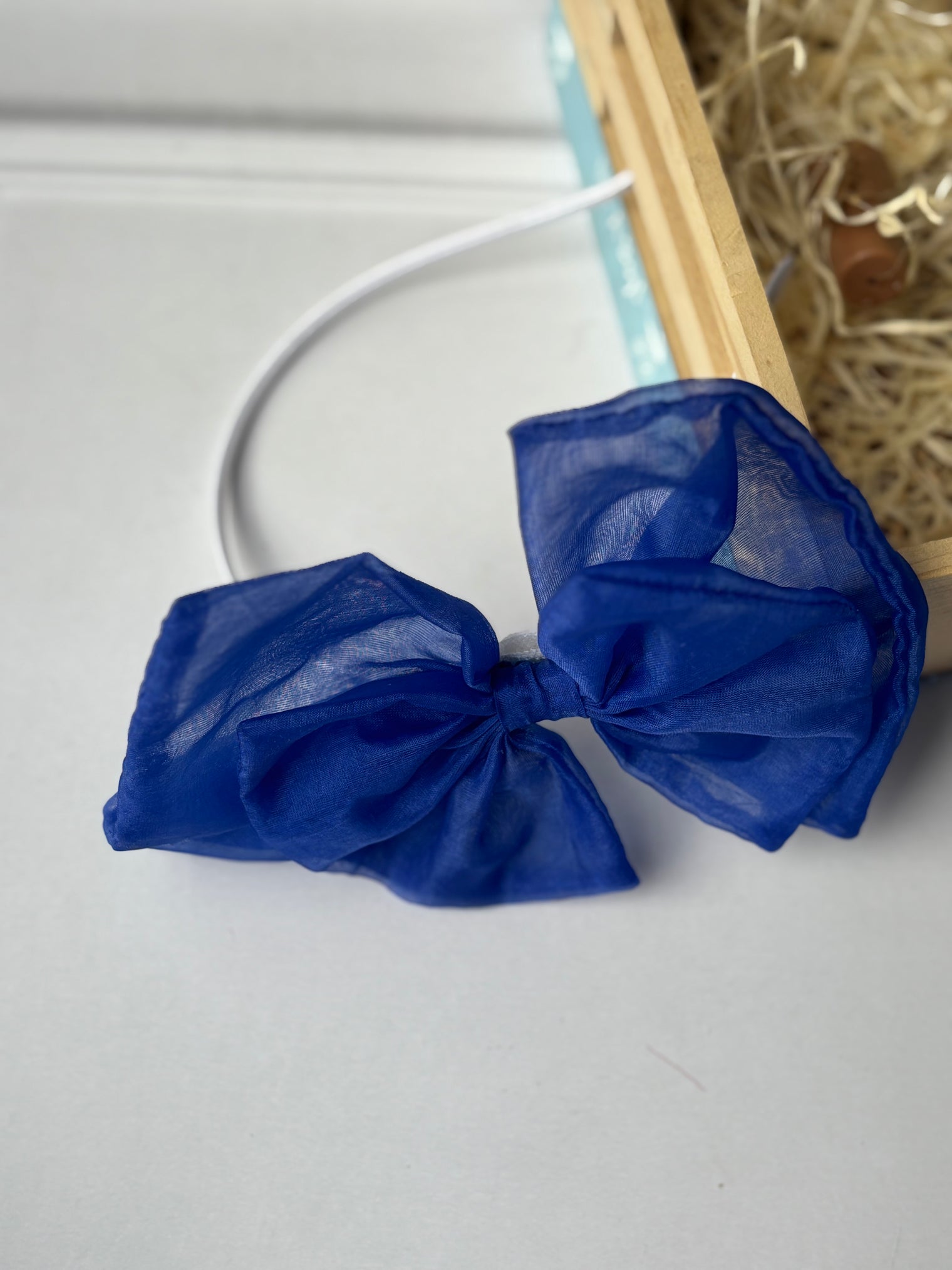 Royal Blue Sheer Organza Bow Hairband