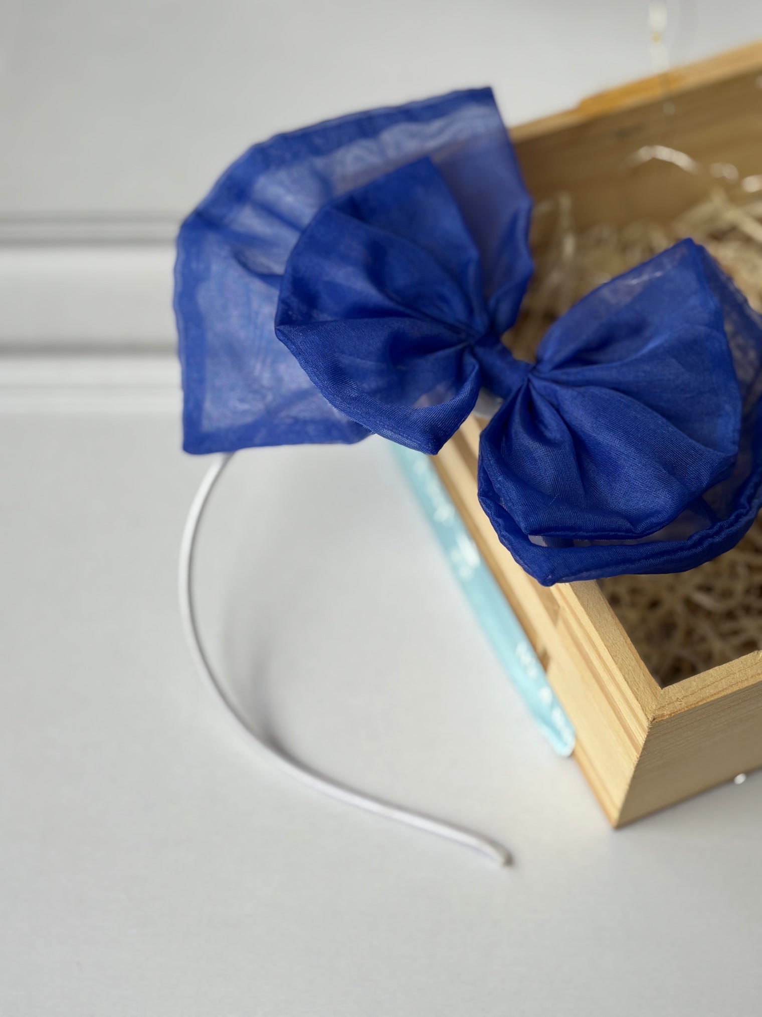 Royal Blue Sheer Organza Bow Hairband