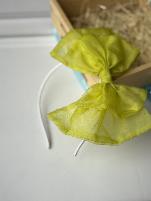 Lime Sheer Organza Bow Hairband