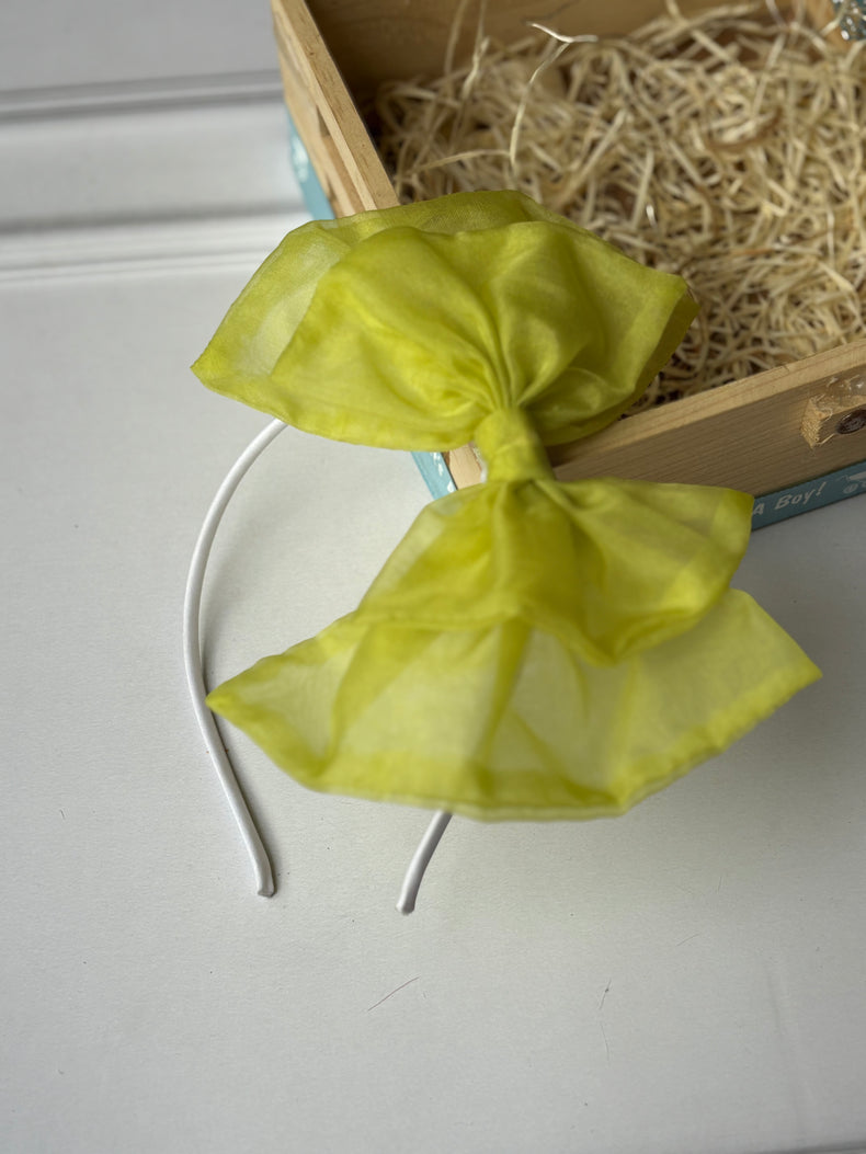 Lime Sheer Organza Bow Hairband