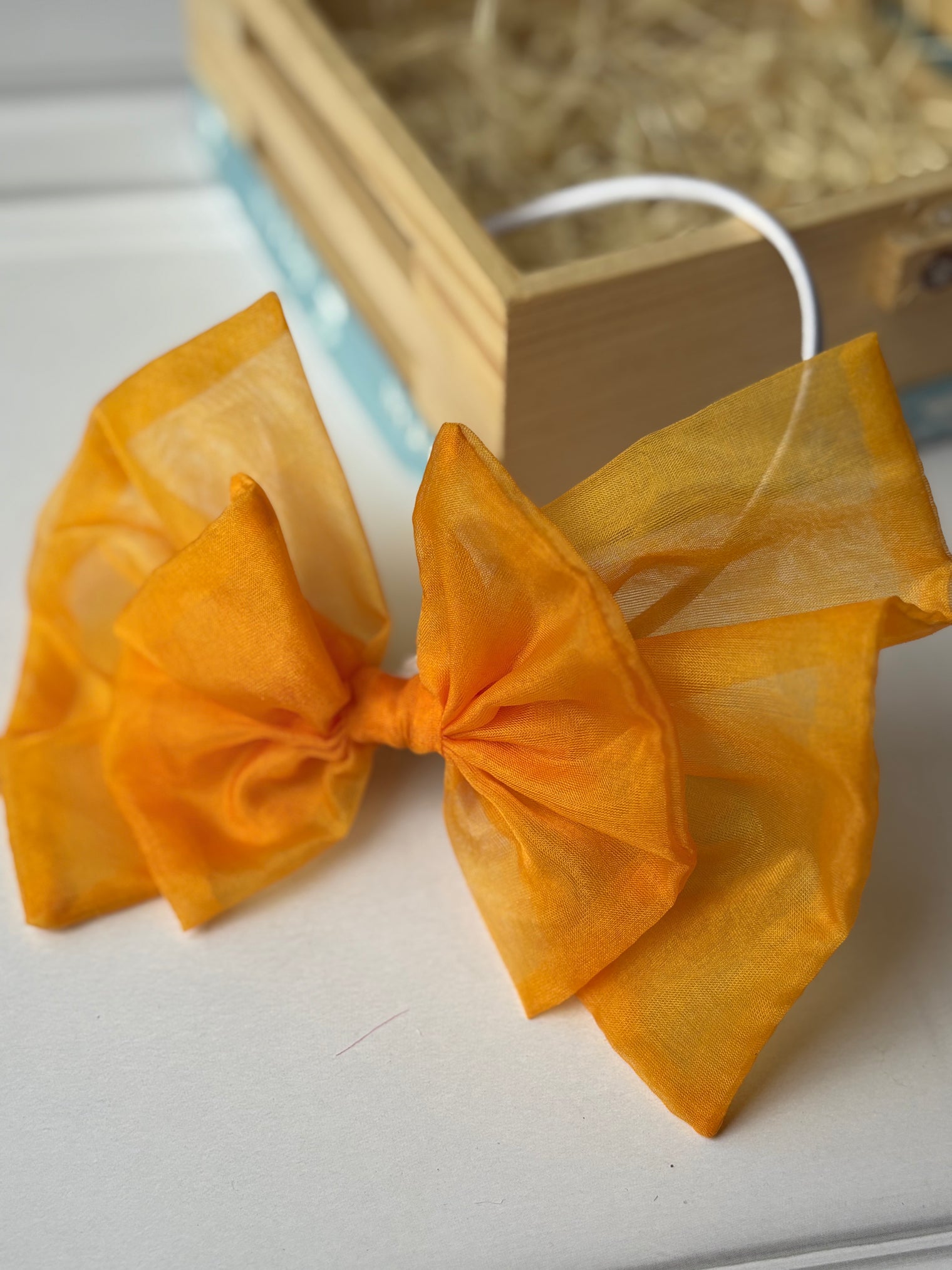 Tangerine Sheer Organza Bow Hairband