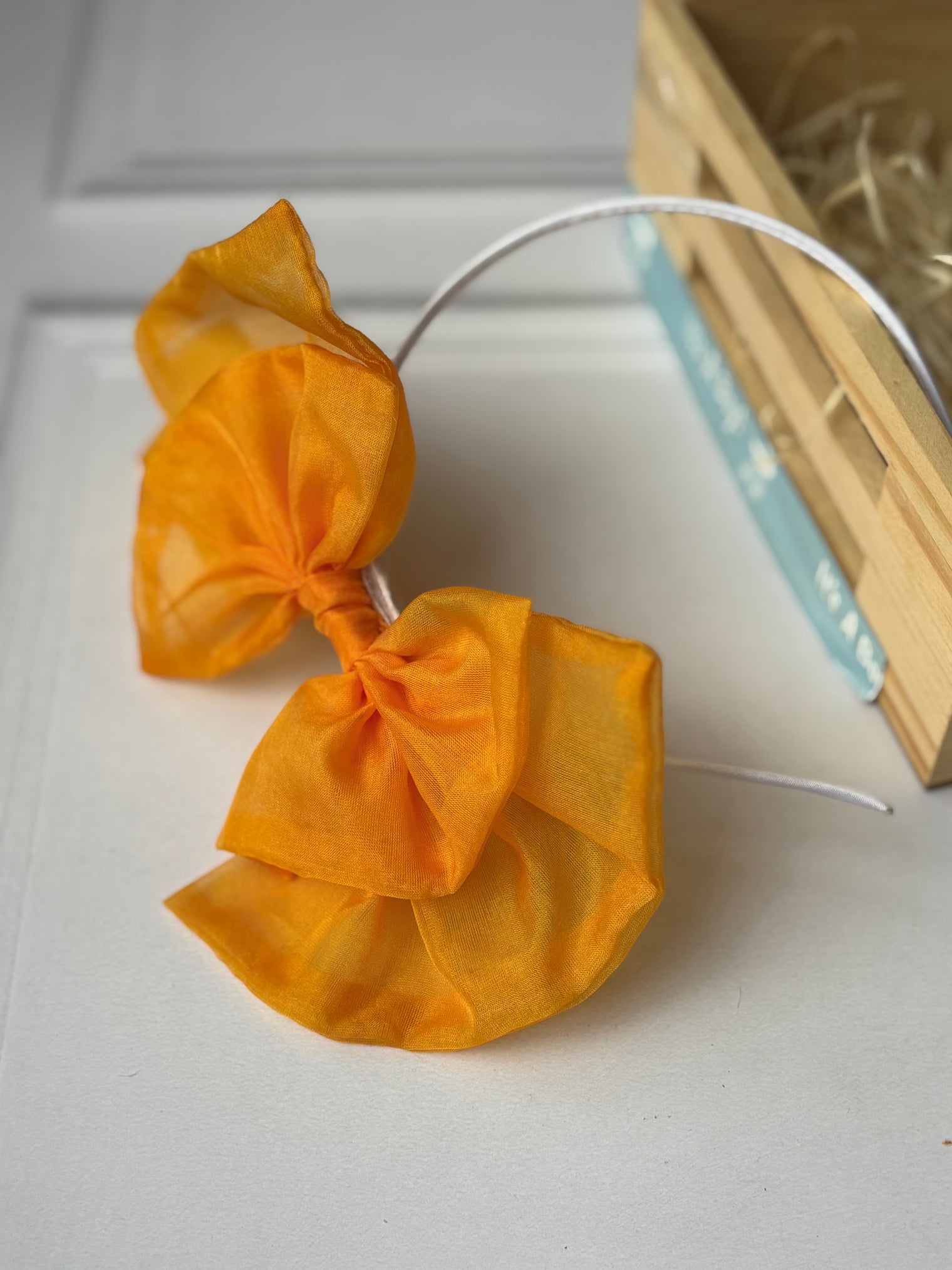 Tangerine Sheer Organza Bow Hairband