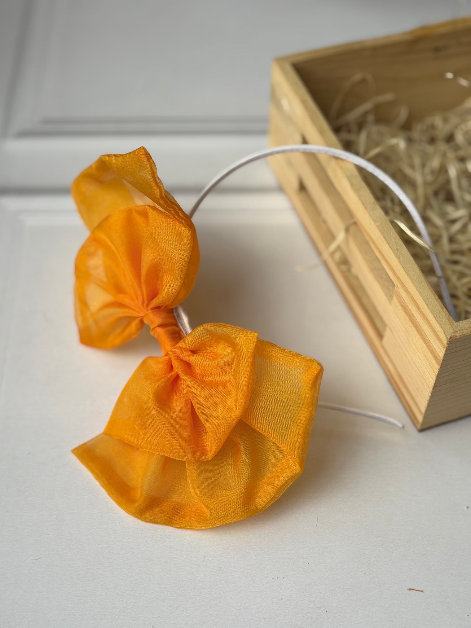 Tangerine Sheer Organza Bow Hairband