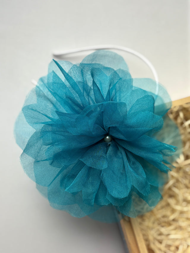 Teal Flower Organza Bow Hairband