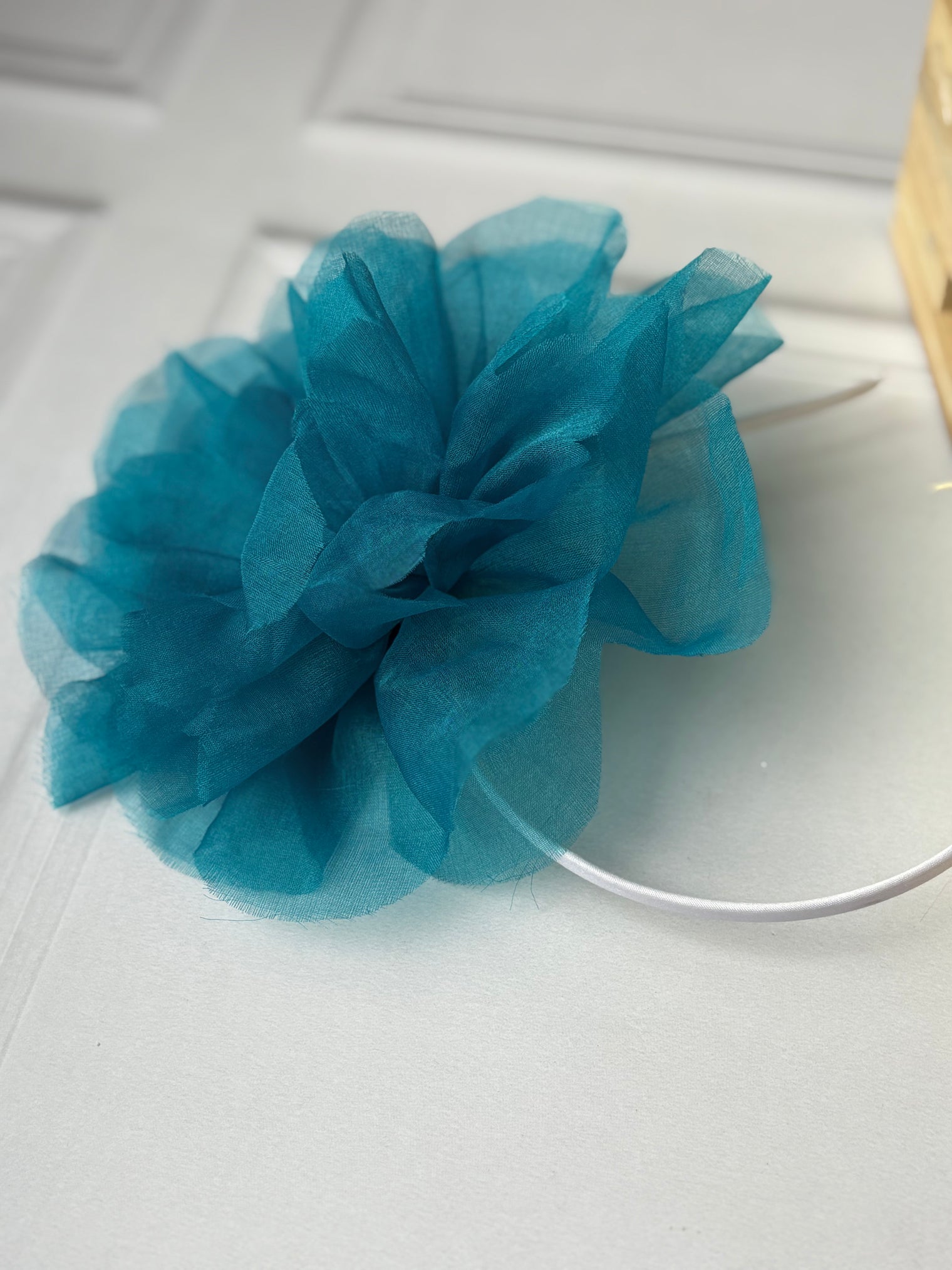 Teal Flower Organza Bow Hairband