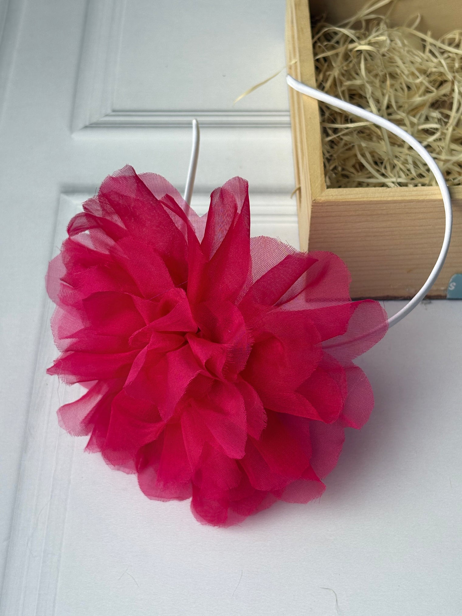 Fuschia Flower Organza Bow Hairband