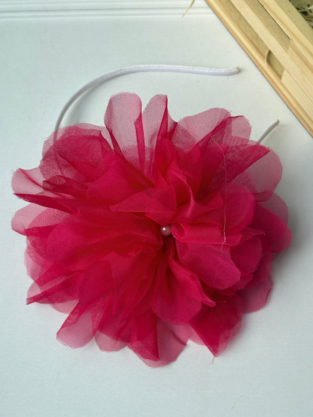 Fuschia Flower Organza Bow Hairband
