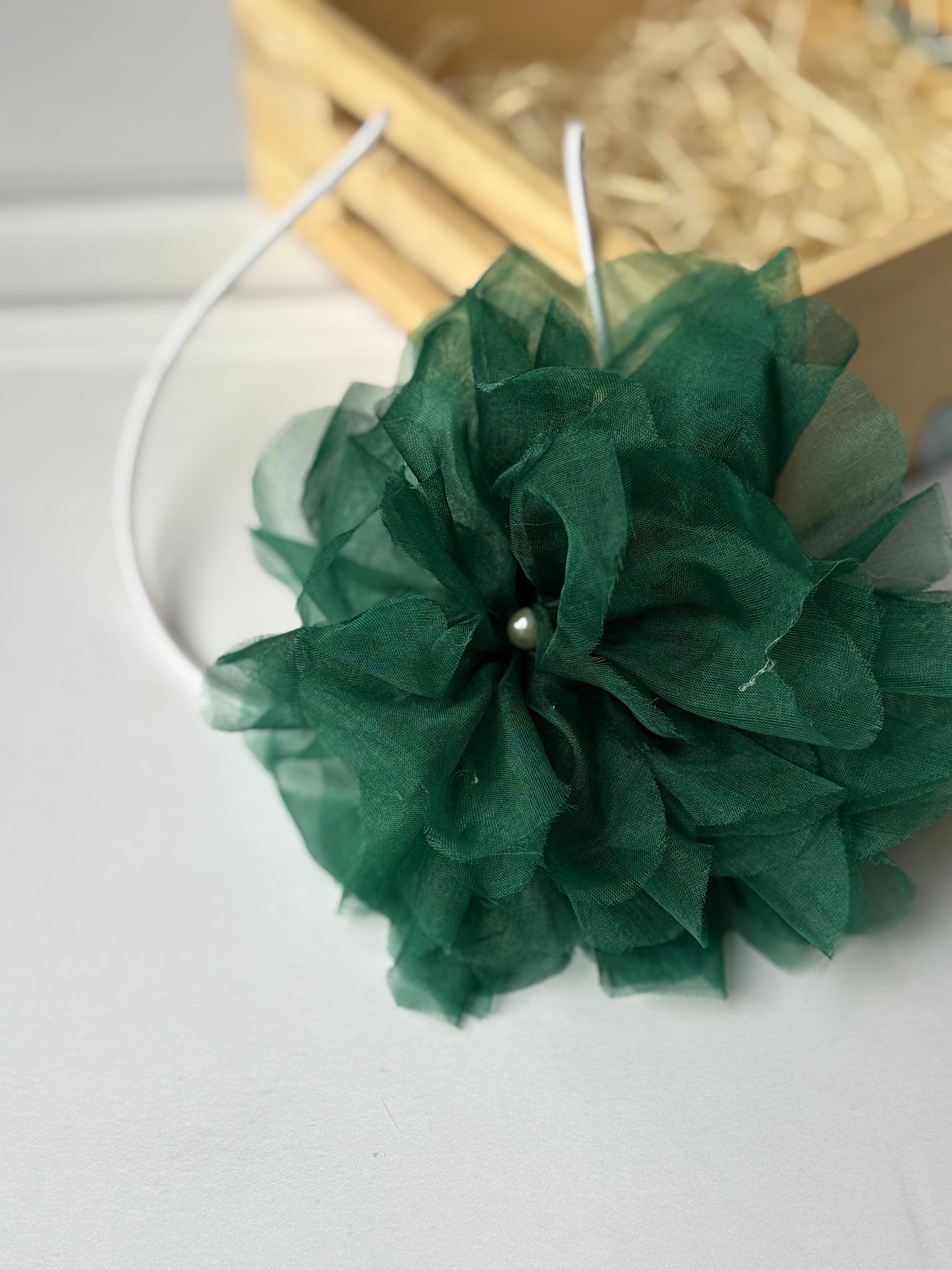 Emerald Flower Organza Bow Hairband