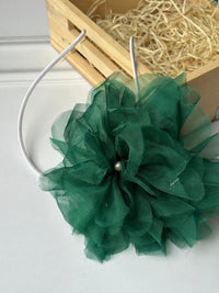 Emerald Flower Organza Bow Hairband