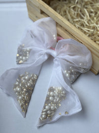 Swan Beaded Bow Hair Tie