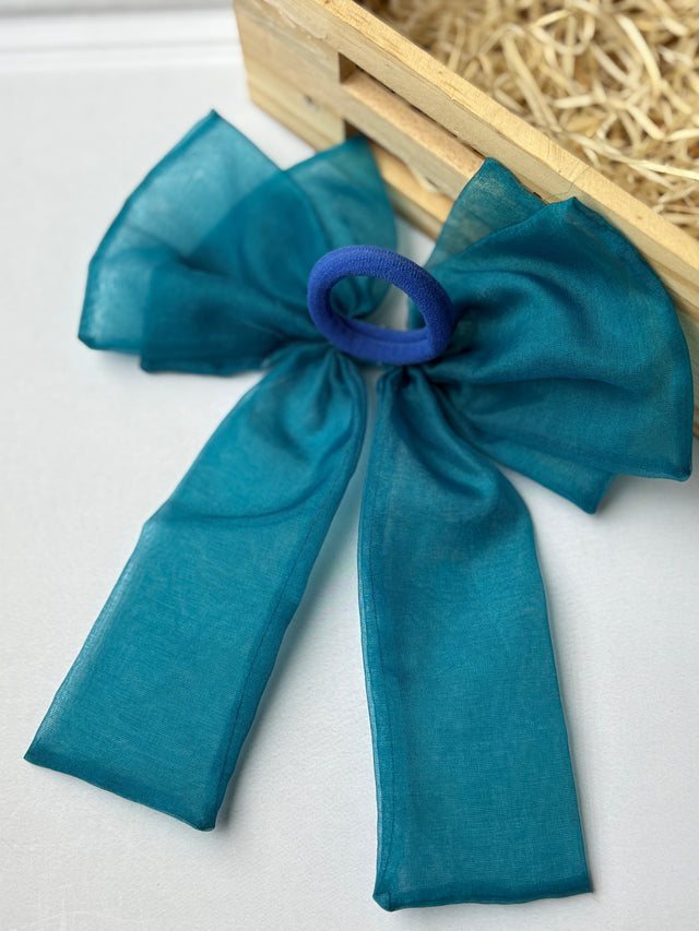 Teal Bow Hair Tie