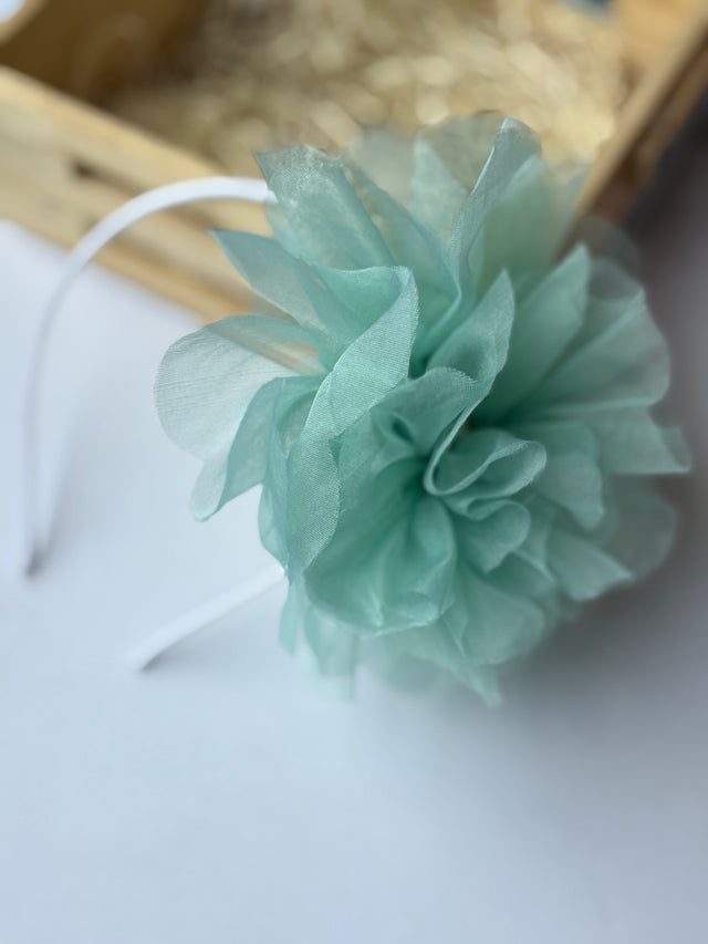 Powder Blue Flower Organza Bow Hairband