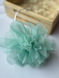 Powder Blue Flower Organza Bow Hairband