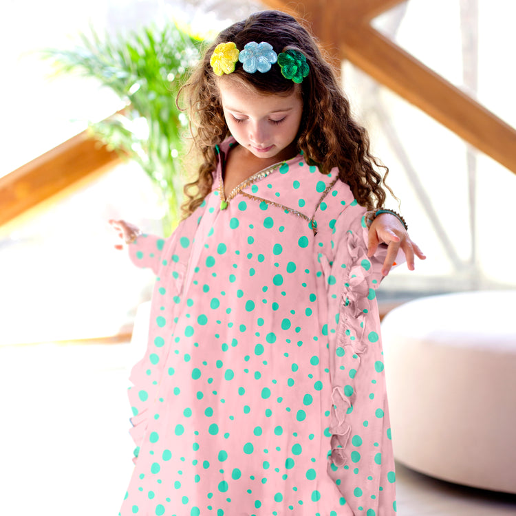 Raat Ki Raani Anarkali with Dupatta - Pink with Green Polka Dots