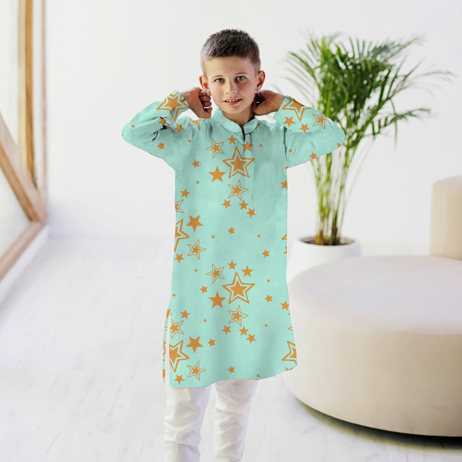 Imperial Kurta and Pajama Set - Orange Stars