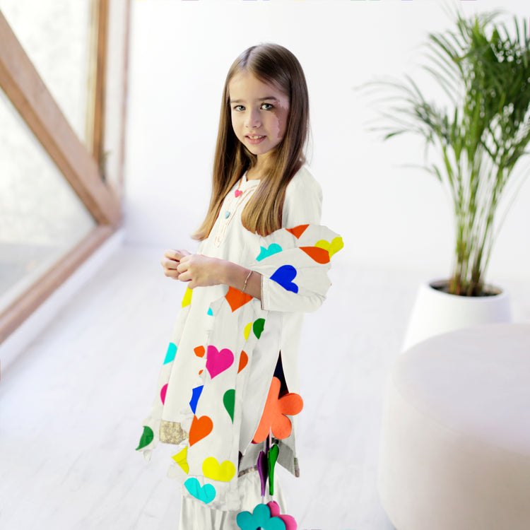 Marigold Sharara Set with Multicoloured Hearts Printed Dupatta