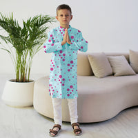 Imperial Kurta and Pajama Set - Fuchsia and Aqua Polka Dots