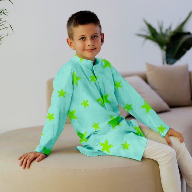 Imperial Kurta and Pajama Set - Green Stars