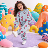 Teal Flowers Jogger Set on girl by Anaario – winter kidswear