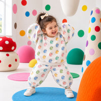 Multi Pastel Dinosaur Barrel Pant Set on girl by Anaario – winter kidswear