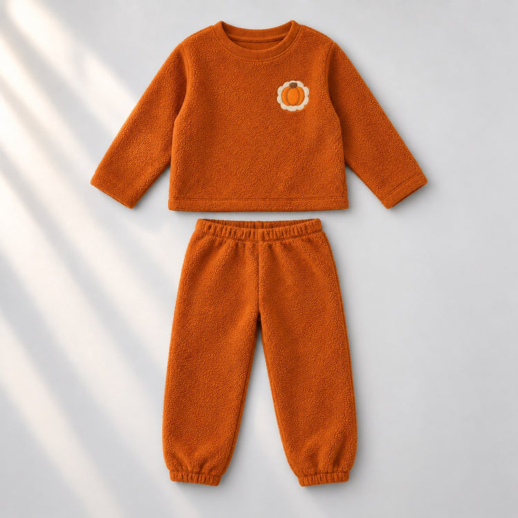 Rust Pumpkin Fleece Set top and bottom by Anaario