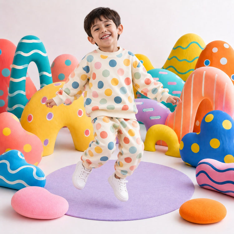 Multi Polka Barrel Pant Set on boy by Anaario – winter kidswear