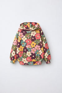 Brown Flowers Hooded Barrel Pant Set flat lay by Anaario