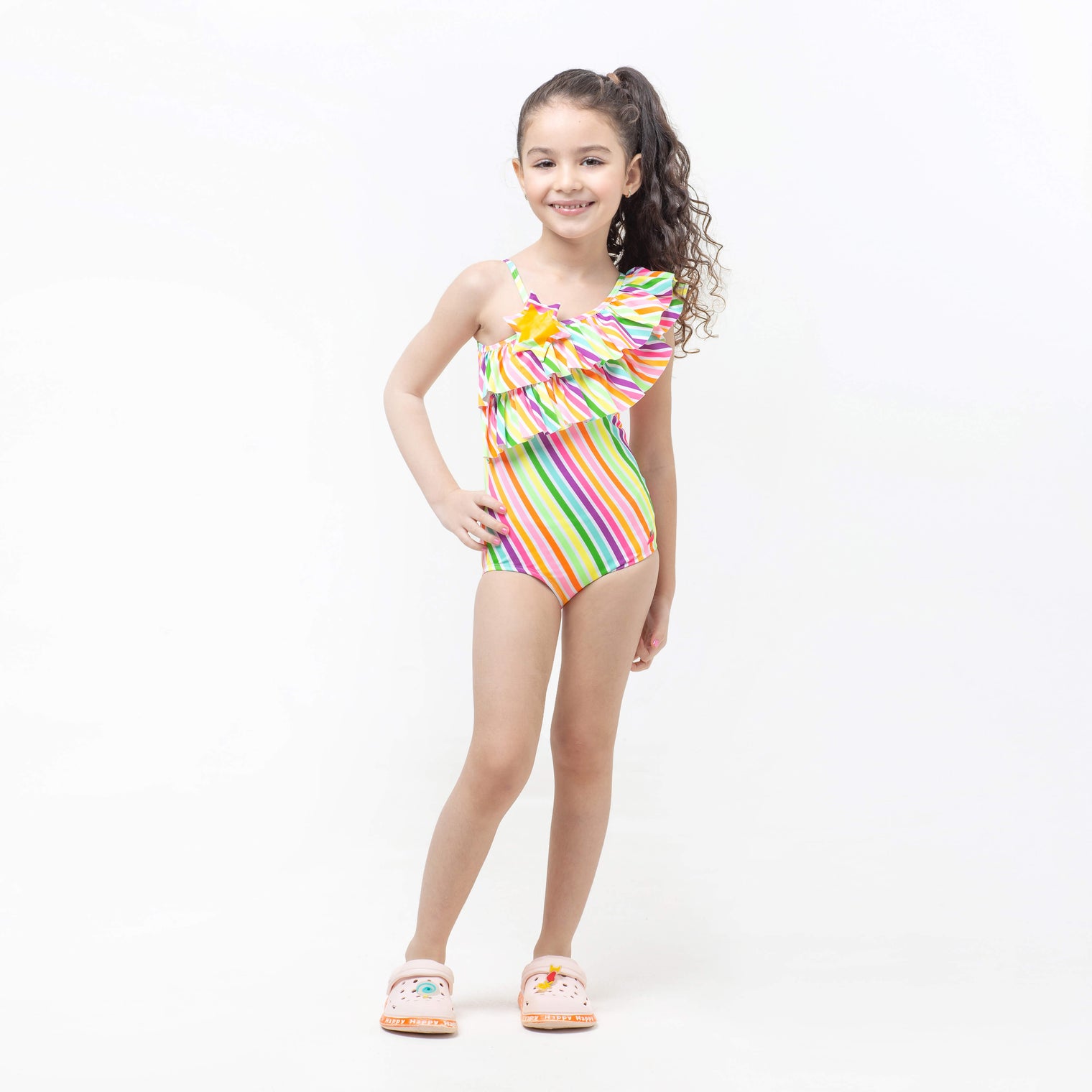 Multicolored Pinstripes Tropical Squeeze Maillots