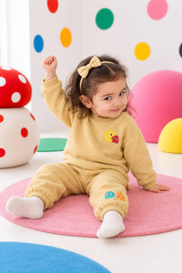 Beige Pac-Man Fleece Set for kids by Anaario – winter fleecewear