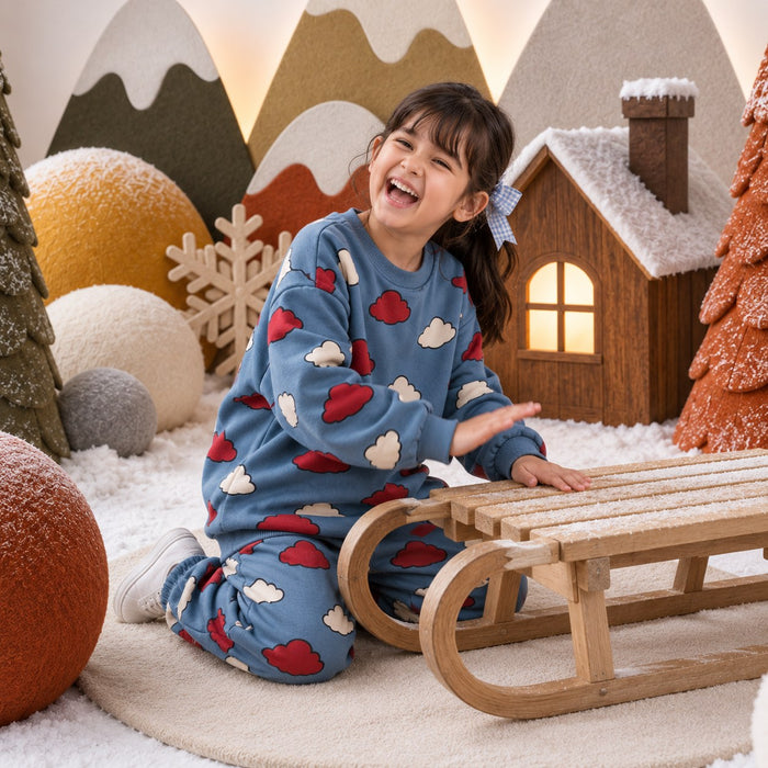 Teal Cloud Jogger Set on girl by Anaario – winter kidswear