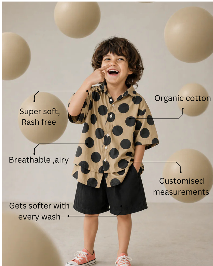 Mocha Dot Oversized Shirt Set