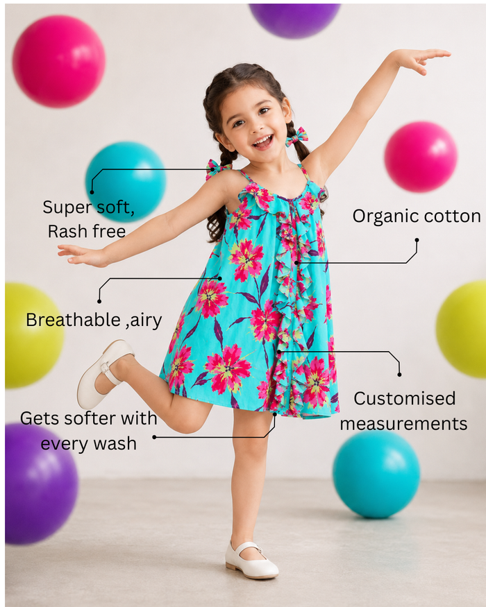 Turquoise Ruffle Floral Dress
