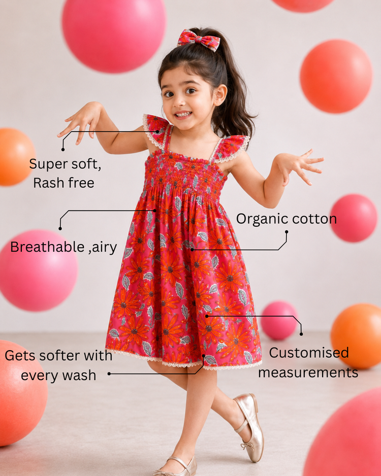 Coral Garden Smocked Dress