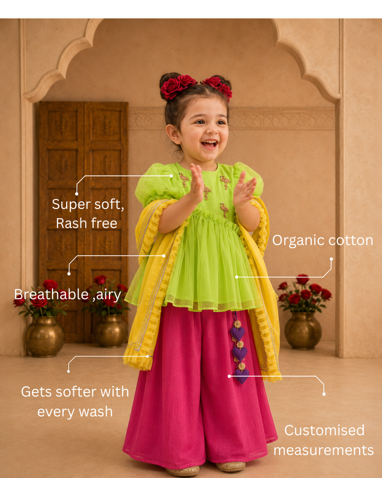Lime Flamingo Peplum Palazzo Set