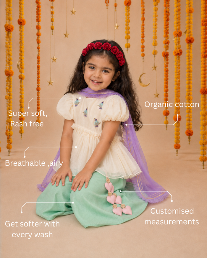 Ivory Bird Peplum Palazzo Set