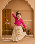 Girl wearing Anaario Magenta Moon-Star Jacket-Lehenga Set