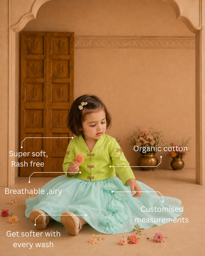 Lime Green Dragonfly Jacket-Lehenga Set