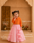 Girl wearing Anaario Orange Flamingo Jacket-Lehenga Set