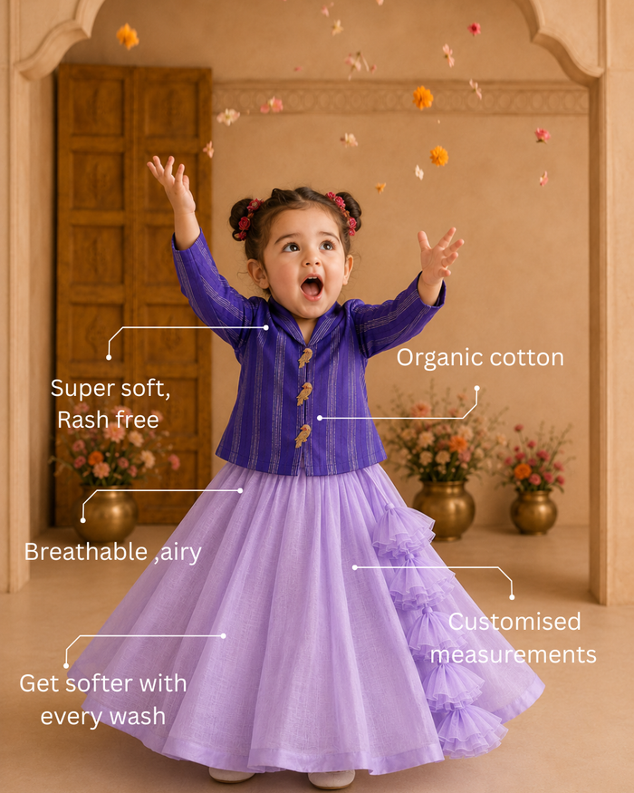 Girl wearing Anaario Purple Bird Jacket-Lehenga Set