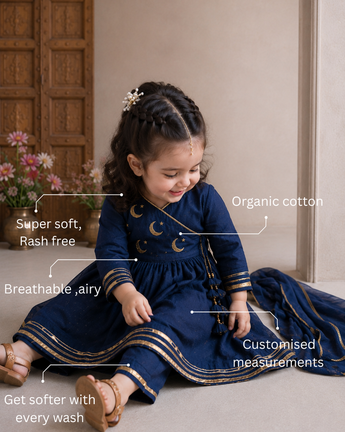 Navy Blue Moon-Star Angrakha Set