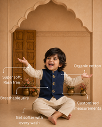 Cream Moon-Star Waistcoat Set (Navy Waistcoat)