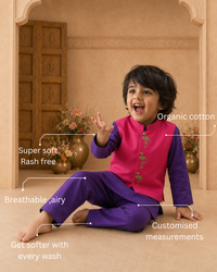 Purple Flamingo-Motif Waistcoat Set (Pink Waistcoat)