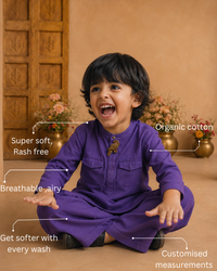 Purple Parrot-Motif Kurta Set