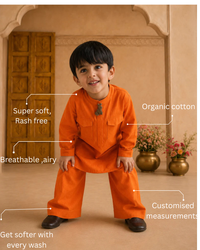 Orange Rabbit-Motif Kurta Set