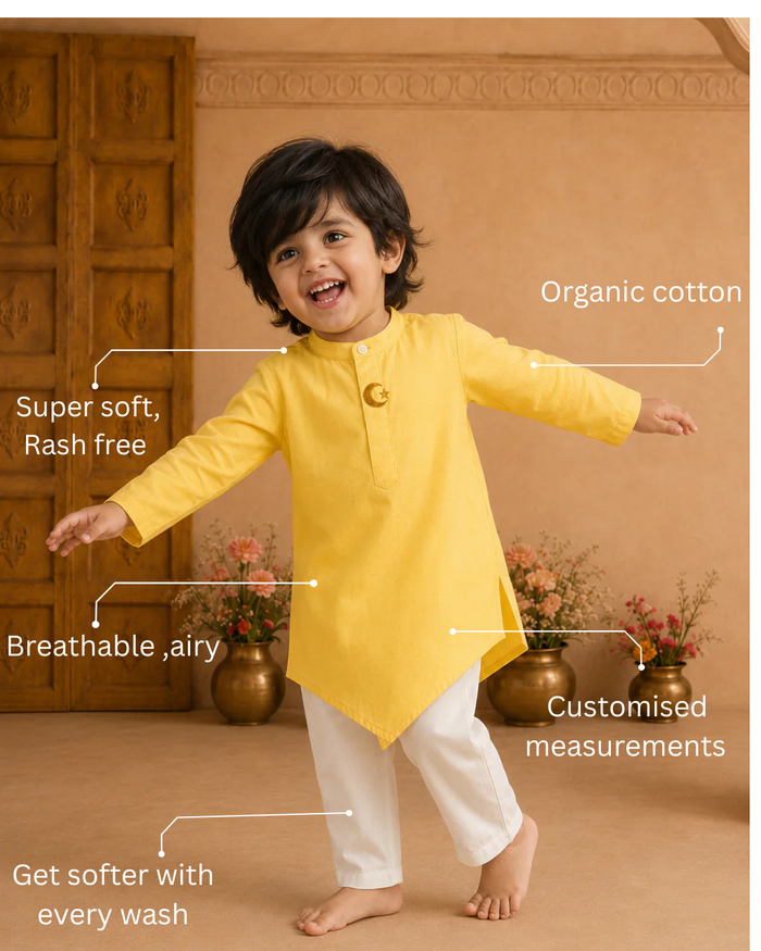 Yellow Moon-Star Asymmetrical Kurta