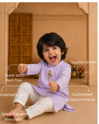 Lilac Flamingo-Motif Asymmetrical Kurta