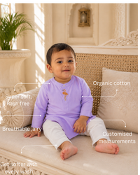 Lilac Flamingo-Motif Asymmetrical Kurta Set