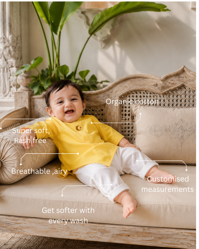 Yellow Moon-Star Asymmetrical Kurta Set